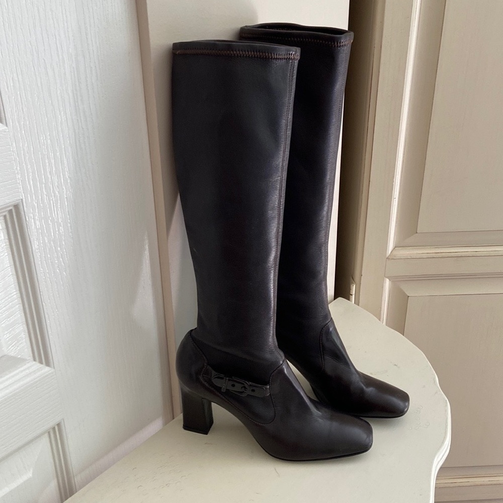 Armani chocolate brown Calfskin buttery leather boots